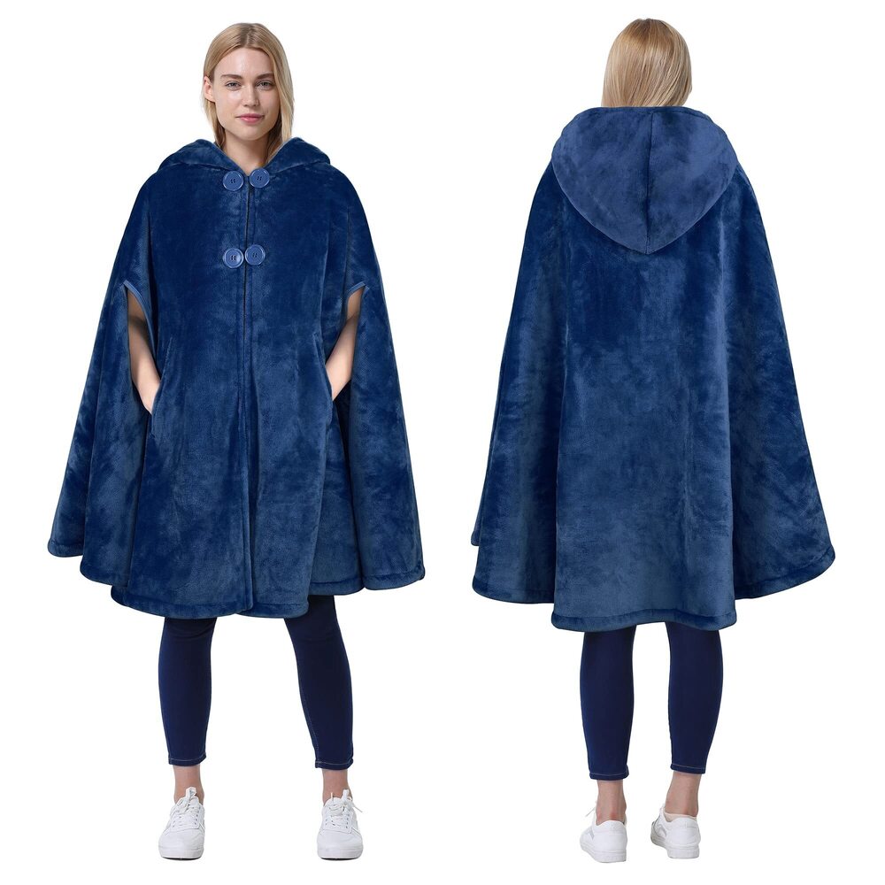 6277 Poncho Cape, Oversized Sherpa Fleece Cloak Coat, Snuggly Hooded